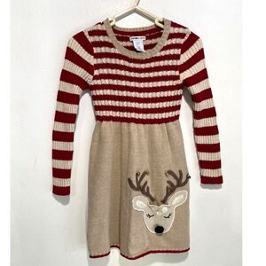 Novogratz knitted girl dress stripes pocket reindeers size L 6/7 yrs